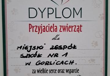 Podziękowanie za aktywny udział w akcji charytatywnej na rzecz Schroniska dla bezdomnych zwierząt w Nowym Sączu